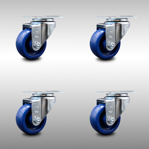 Service Caster 3.5 Inch SS Solid Polyurethane Wheel Swivel Top Plate Caster Set SCC-SS20S3514-SPUS-4 - main